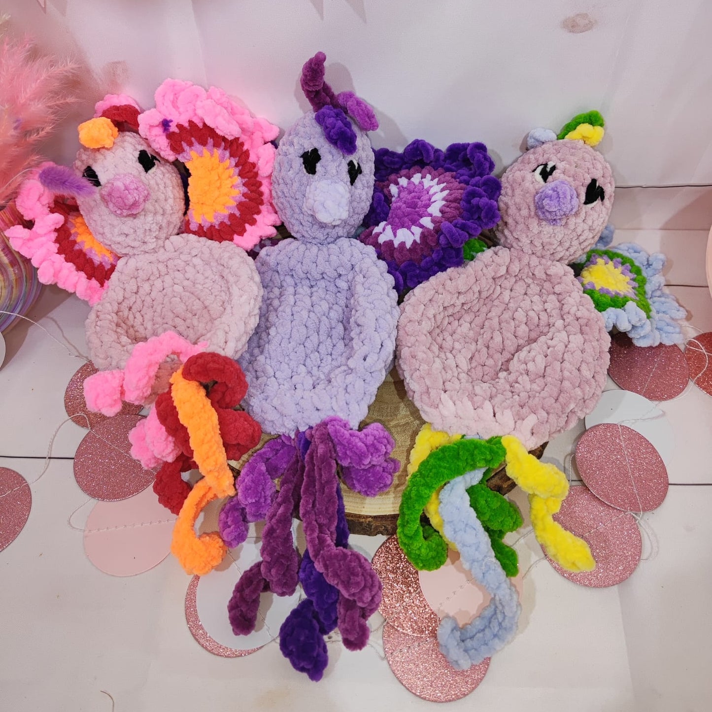 Doudou phénix filles rose violet multicolore