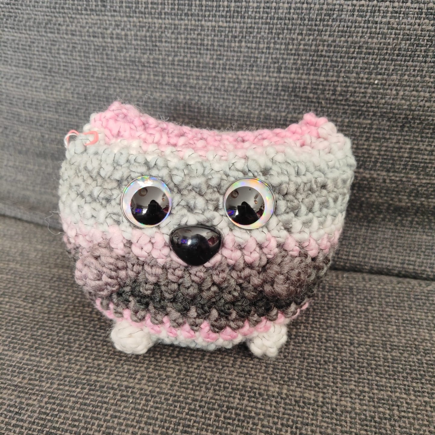 peluche chat boule M gris rose