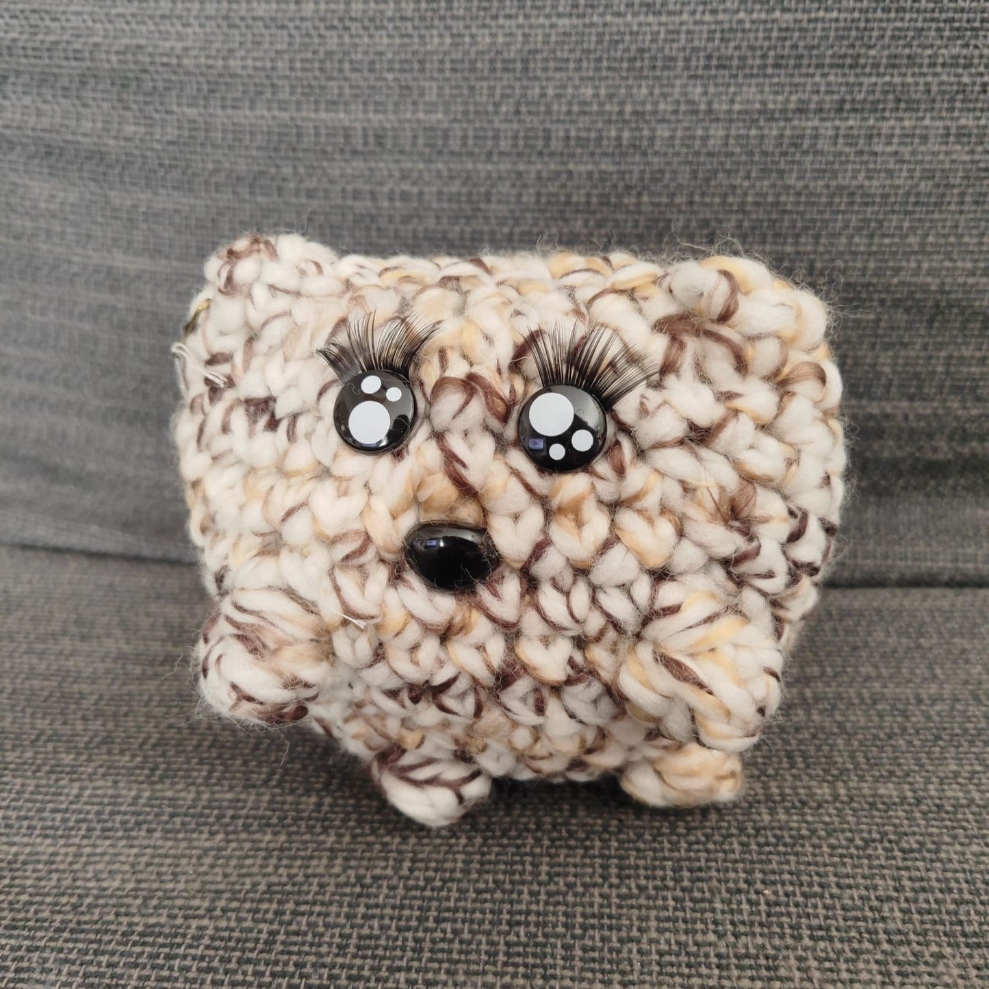 peluche chat boule M marron blanc