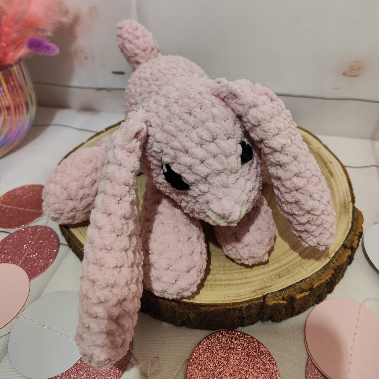peluche lapin rose clair
