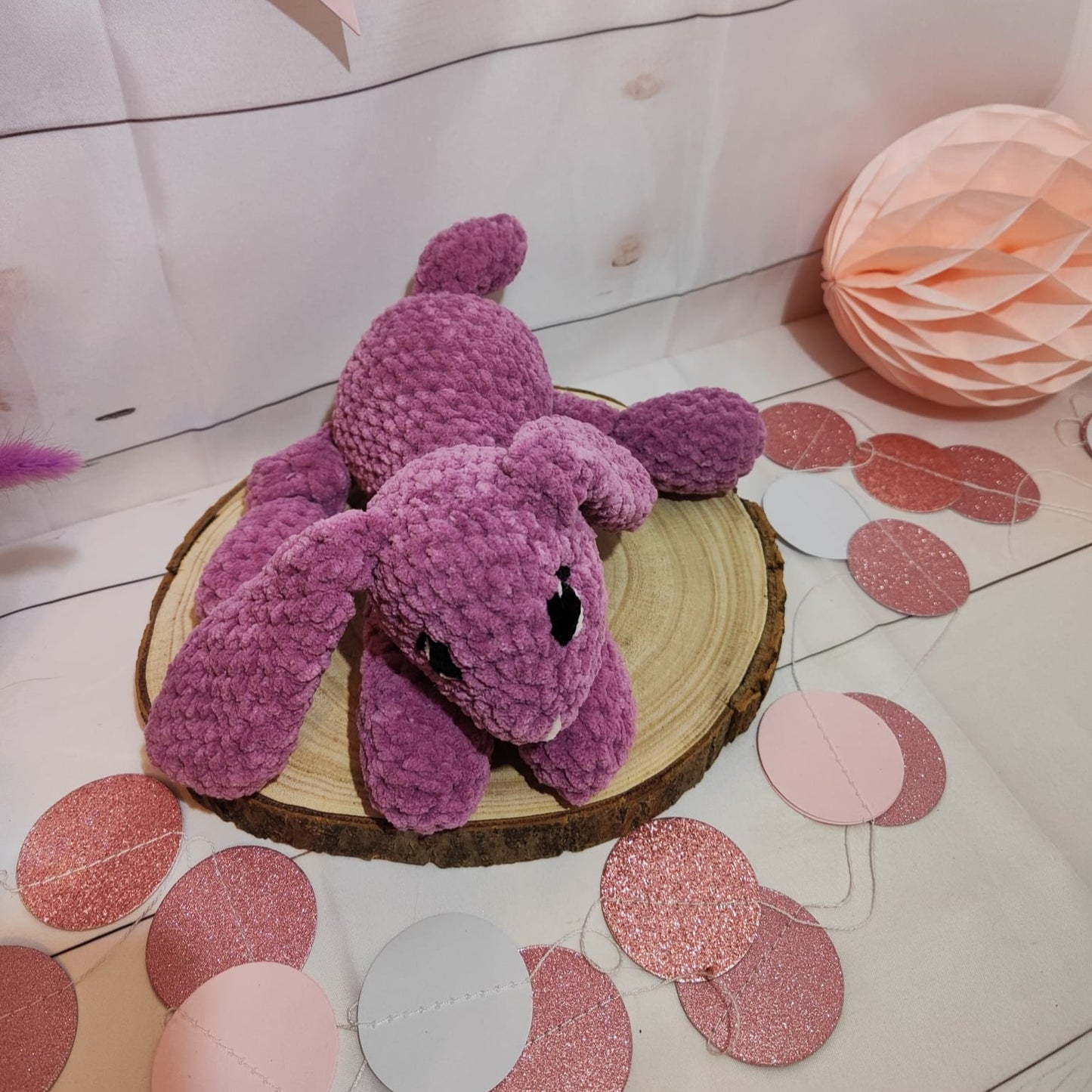 peluche lapin rose foncé