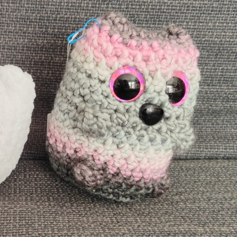peluche chat boule gris rose S