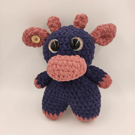 peluche vache bleu rose